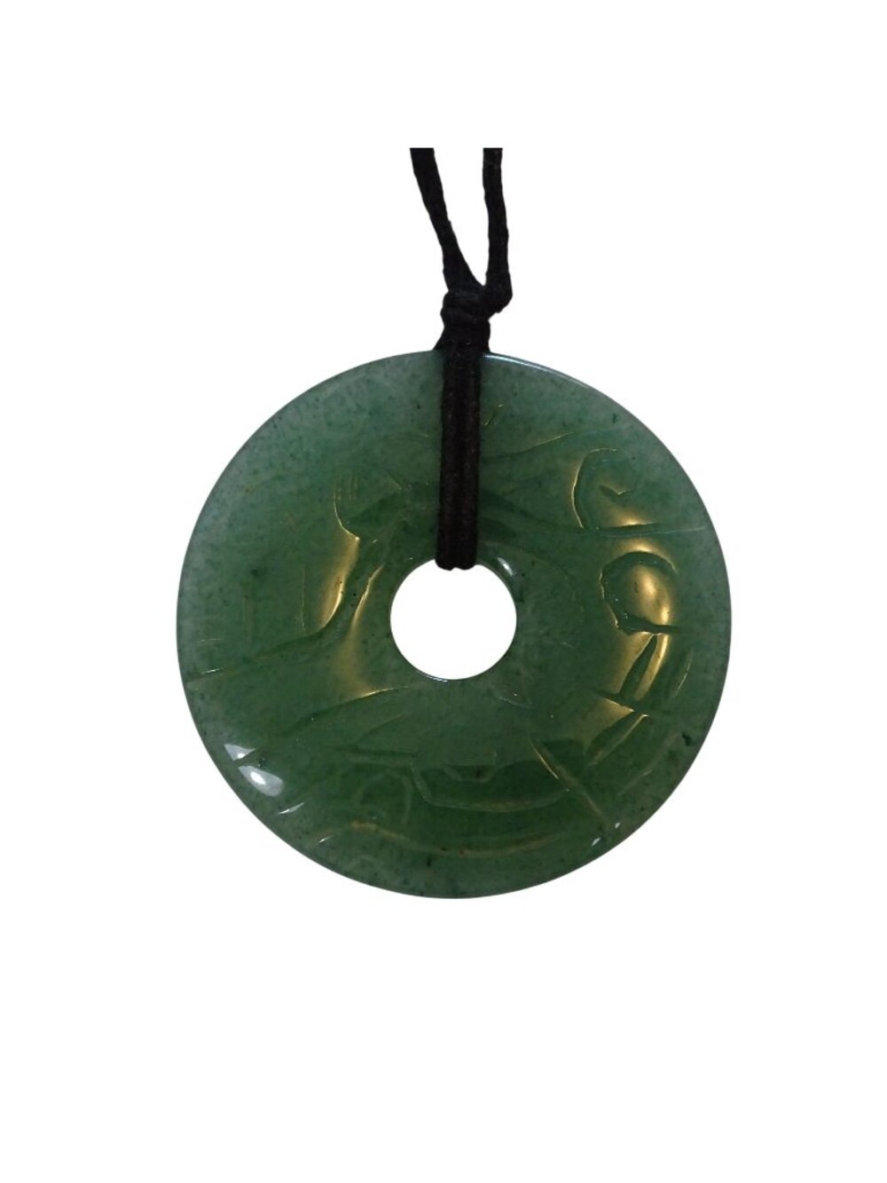 Green Carved Pendant Necklace With Black Cord Unisex Casual Boho Spiritual